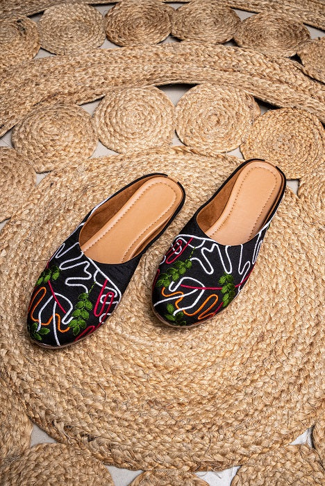 Embroidered Canvas Mules