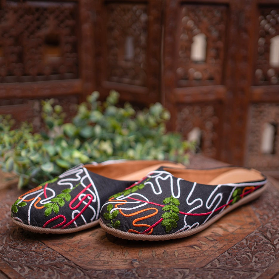 Embroidered Canvas Mules