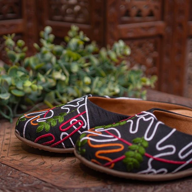 Embroidered Canvas Mules