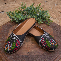 Embroidered Canvas Mules