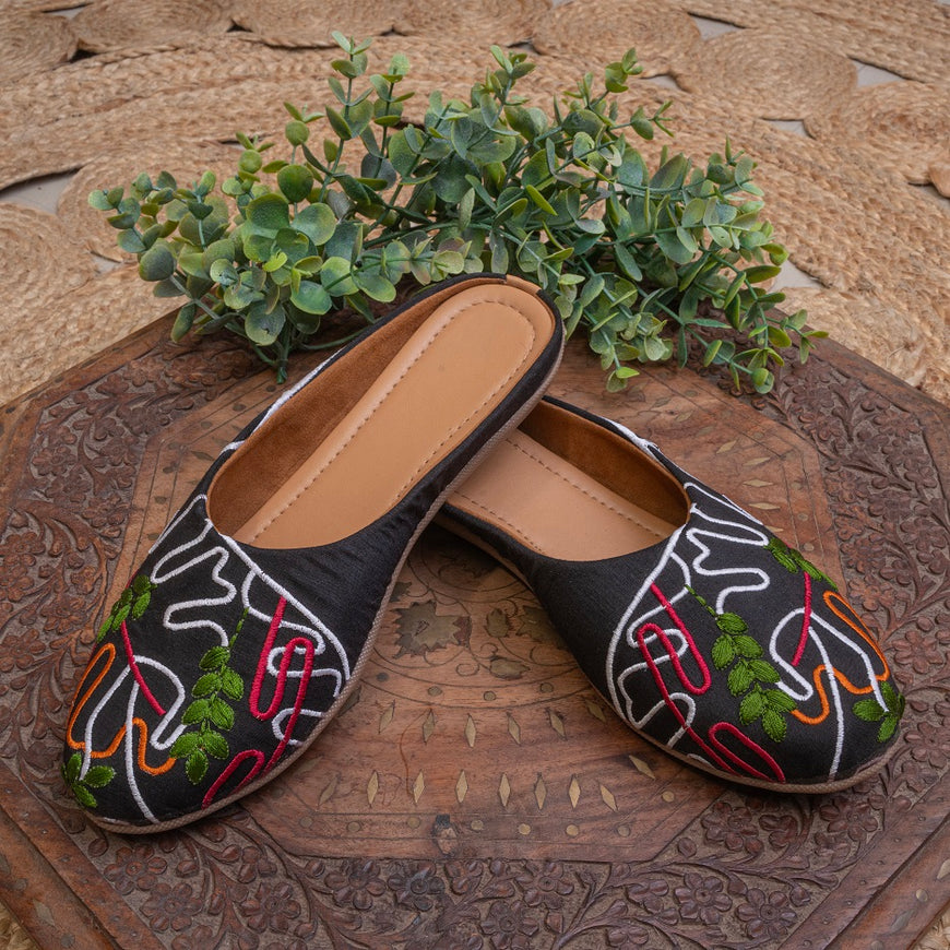 Embroidered Canvas Mules