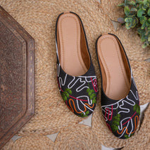 Embroidered Canvas Mules